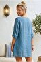 Indigo Round Neck 3/4 Sleeve Double Set Casual Cotton Loose Woven Blouse 80 63 - 5