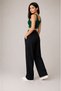 Women's High Waist Wide Leg Fabric Trousers Black Relaxed Fit Stylish Casual Office Pants - 3