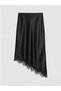 Black Satin Skirt with Elastic Waist and Lace Detail