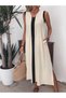 Women's V-Neck Front Striped Slit Long Aerobin Dress - 2
