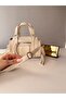Women's Cream Leather Look Zippered Strap Hand and Shoulder Bag - 2