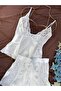 Satin Lace Detailed Strappy Shorts Pajama Nightgown Set - 6