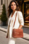 Tan Crocodile Patterned Women's Shoulder Bag Stylish Daily Use Large Volume Modern Design - 3