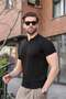 Black Perforated Polo Collar Men's Knitwear T-Shirt E7495