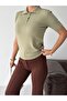 Premium Viscose Soft Textured Polo Collar Short Sleeve Embroidery Detailed Knitwear Sweater - 7