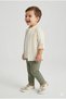 Boys' Striped Khaki Linen Trousers with Elastic Waist - 4
