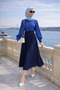 Women's Premium Pleated Navy Blue Long Hijab Skirt - 3