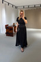 Black Flounce Dress with Waist Belt