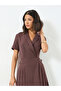 Brown Buckle Detail Fold Pleat Midi Dress