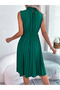 Green Ruffle Neck Pleated Knee Length Dress - 3