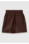 Women's brown 100% linen elasticated back waist pleated relaxed fit bermuda shorts - 2