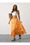 Ruffled Midi Length Linen Skirt with Elastic Waist