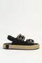 Women's Black Suede Double Buckle Straw Sole Daily Comfortable Sandals