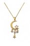 Women's Gold Color Steel Moon Star Crescent Pendant Necklace with Stone Minimal Stylish Necklace