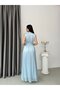 Baby Blue Belted Pleated Crew Neck Maxi Dress - 7