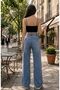 Zayyn Women's Medium Snow Wash Blue Lycra Extra High Waist Palazzo Loose Jean Trousers - 2
