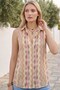 Women's Yellow Satin Ethnic Patterned Sleeveless Blouse Shirt Lapel Collar Buttoned Casual Fit Summer Stylish Blouse Shirt - 6