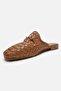 Senia Tan Knitted Genuine Leather Buckle Closed-Front Women's Slippers - 6