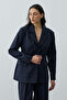 Striped Pencil Blazer Jacket Navy Blue - 3