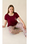 Burgundy Lace Collar Detailed Viscose Short Sleeve Plus Size Pajama Set - 2