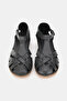 Women's Black Genuine Leather 35-41-42 Number Strapped Flat Wedge Heels Side Open Sandals - 4