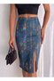 Women's Elastic Waist, Front Slit, Standard Size Sml Compatible, Midi Length Pencil Skirt, Length 70 cm - 2