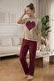 Women's Heart Appliqued Ribbed Pajama Set - 4