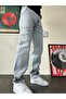 Ice Blue Design Printed Baggy Jeans - 2