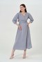 Maternity Half Sleeve V-Neck Belted Waist Midi Length Satin Dress Gray - 2