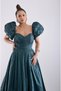 Strapless Balloon Sleeves Draped Lined Puffy Luxury Taffeta Dress - 3