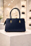 Women's Navy Blue Handbag with Adjustable Strap Daily Shoulder Bag 2-Piece Combination - 7