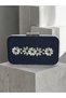 Navy Blue Color Z.A.R.A. Satin Crystal Stone Embroidered Chain Women's Evening Dress Bag Wedding Engagement Graduation - 3