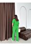 Women's High-Waisted Front-Cut Trousers - Single Pocket Shirt Linen Set - 5