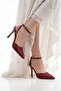 Lace Detailed Bitter Brown Pointed Toe Thin Heeled Women's Shoes