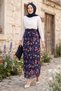 Bohemian Style Floral Elastic Waist Chiffon Tulle Skirt Navy Blue