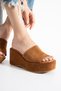 Tibu Thick-Strapped Wedge Heeled Stylish Casual Comfortable Suede Leather Sabo Slippers - 3