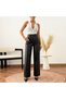 Black High Waist Wide Leg Faux Leather Trousers - 6