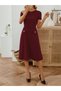 Women's Short Sleeve Crew Neck Midi Imported Crepe Dress with Pocket Detail - 7