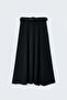 Belted Flared Skirt with Slit Detail - Black - 2