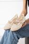 Pavia Beige Tulle Embroidered Bead Embellished Belted Premium Ballerinas - 4