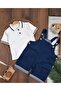 Polo Collar Buttoned Lycra Stretch Fabric Summer Baby Boy Denim Salopet Set - 2