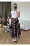 High Waist Pu Detailed Satin Fabric Ankle-Length Long Flared Skirt De32010