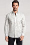 Men's Slim Fit Patterned Long Sleeve Linen Beige Shirt with Pocket Detail