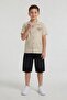 Cream Back Lettering Patterned Short Sleeve Shirt and Jean Shorts Boys' 2-Piece Set 24026 - 4