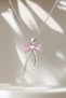 Women's Silver Color Bow Necklace with Pink Stone and Pearl Detail, Stylish Minimal Steel Chain - 5