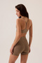 X Ece Mocha Melange Waist Detailed Short Leggings Ruched Biker Shorts - 6