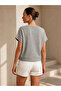 Women's Gray Melange Soft Camisole Fabric V-Neck Off-Shoulder Sweater Blouse - 6