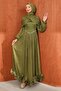 Khaki Shoulder Detailed Ruffled Skirt Evening Dress - 4