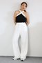 Women's White High Waist Pleated Wide Leg Palazzo Pants with Pockets and Velcro Closure at the Waist - 6
