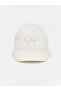 Ecru Bow Embroidered Baby Girl Cap Hat - 3